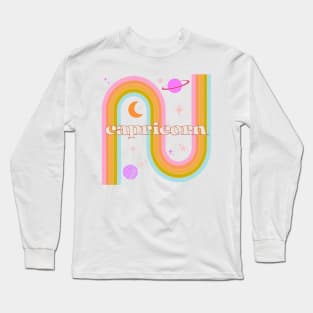 Capricorn 70s Rainbow with planets Long Sleeve T-Shirt